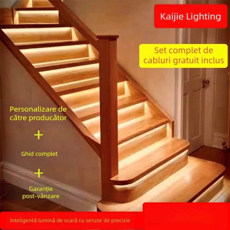 Lumină LED pentru trepte cu senzor de mișcare, tensiune redusă, bandă de iluminare ascunsă pentru scări
