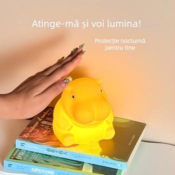 Lampă de noapte reîncărcabilă în formă de hipopotam, iluminare ambientală, decor pentru noptieră, lumină moale reglabilă în trei trepte, cadou din silicon