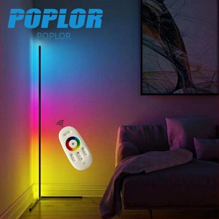 Lampă LED de colț, verticală, cu unghi drept, RGB, reglare prin telecomandă; lampă decorativă modernă pentru dormitor, living sau decor hotelier.