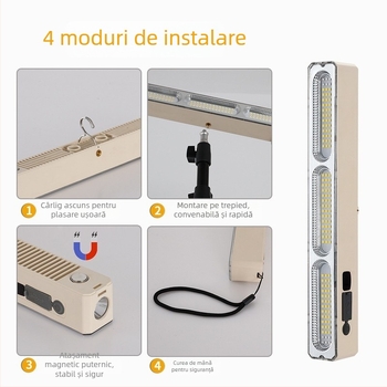 Tub LED reîncărcabil pentru iluminat floodlight – camping în aer liber, iluminare ultra-lumină, multifuncțională pentru tarabe