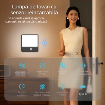 YIHIOO 5V Lumină de plafon cu senzor, LED, fără cabluri – pentru baie, scări, hol și balcon