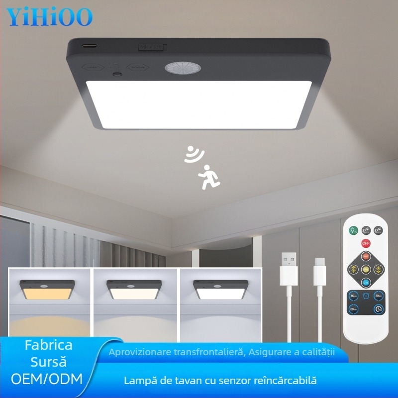 YIHIOO 5V Lumină de plafon cu senzor, LED, fără cabluri – pentru baie, scări, hol și balcon