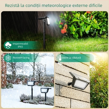 Proiector solar exterior pentru grădină, LED, IP65, iluminare gazon și peisaj, dimensiuni 46 cm × 20 cm
