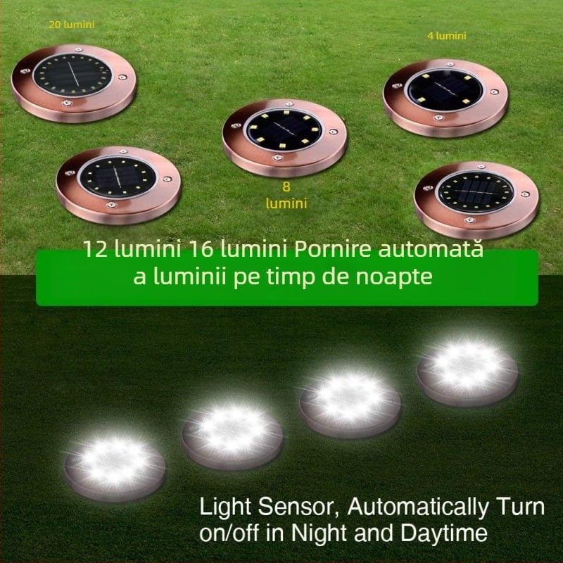 Lampă solară îngropată din cupru, LED-uri (8, 12, 16 sau 20 LED)