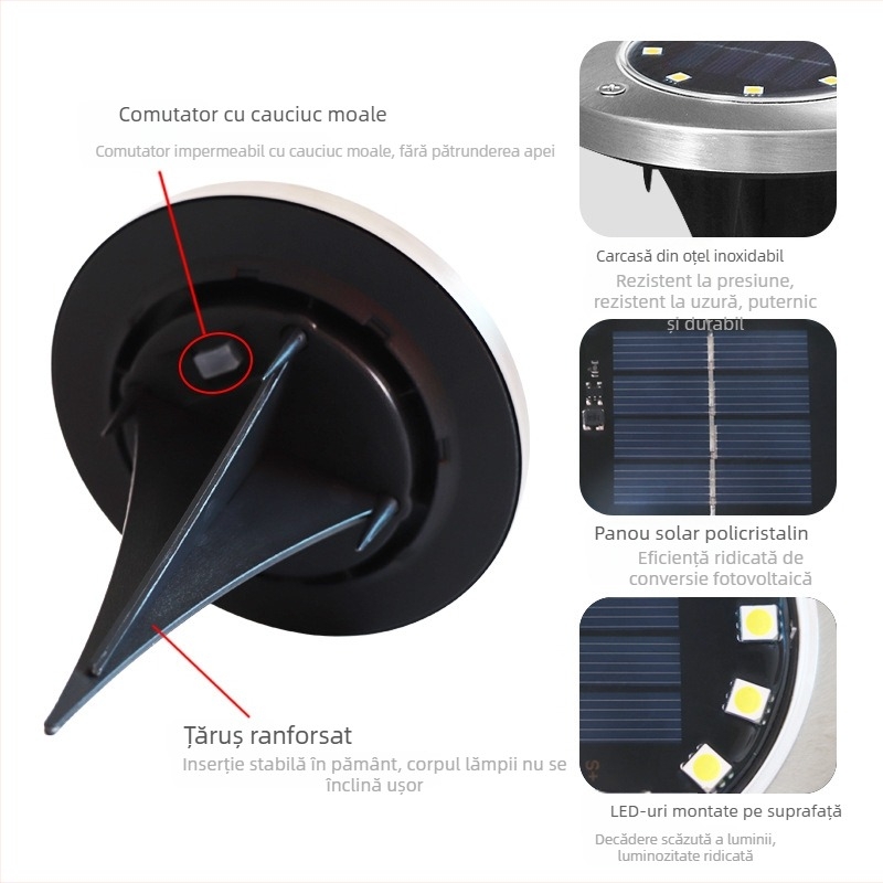 Lămpi solare din oțel inoxidabil, îngropate în curte și grădină – iluminat peisaj