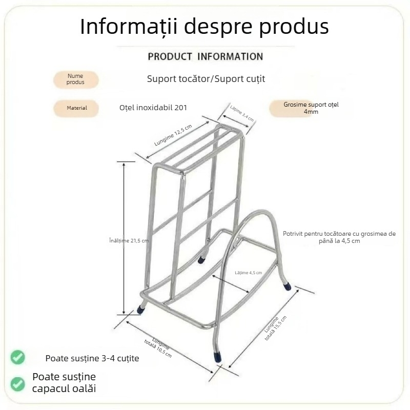 Placă de tăiere din oțel inoxidabil, multifuncțională, cu spațiu pentru cuțite, grosime extra, organizare bucătărie