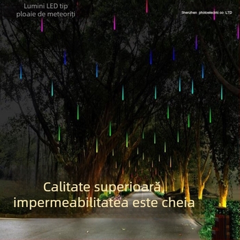 Lumini LED în ploaie de meteori pentru copaci – iluminare decorativă de exterior, colorată, rezistentă la apă