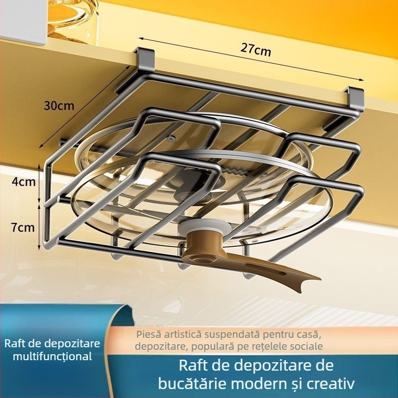 Raft de depozitare pentru bucătărie, fără găuri, cu coș suspendat în interiorul dulapului, pentru tocătoare și capace de oale