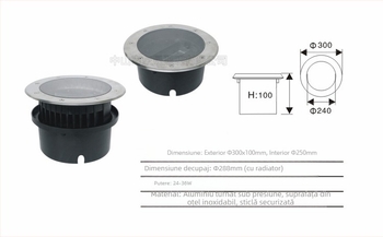 Carcasă circulară LED pentru iluminat subteran, 100 mm, set din oțel inoxidabil