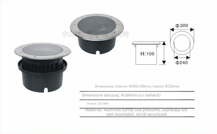 Carcasă circulară LED pentru iluminat subteran, 100 mm, set din oțel inoxidabil