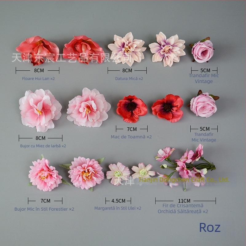 Kit de materiale pentru flori artificiale, cu cutie Tip D și accesorii: flori de satin, ornamente etnice pentru cap, ace de păr și șapcă academică. Potrivit pentru nuntă, decor acasă și recuzită pentru fotografie. Înălţime până la 10 cm.