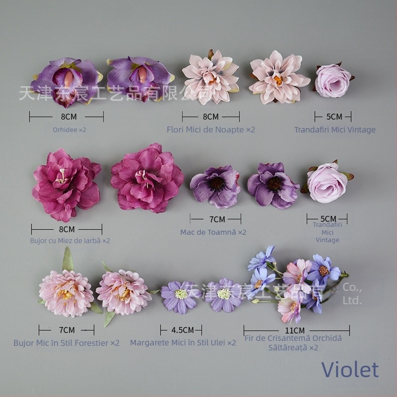 Kit de materiale pentru flori artificiale, cu cutie Tip D și accesorii: flori de satin, ornamente etnice pentru cap, ace de păr și șapcă academică. Potrivit pentru nuntă, decor acasă și recuzită pentru fotografie. Înălţime până la 10 cm.