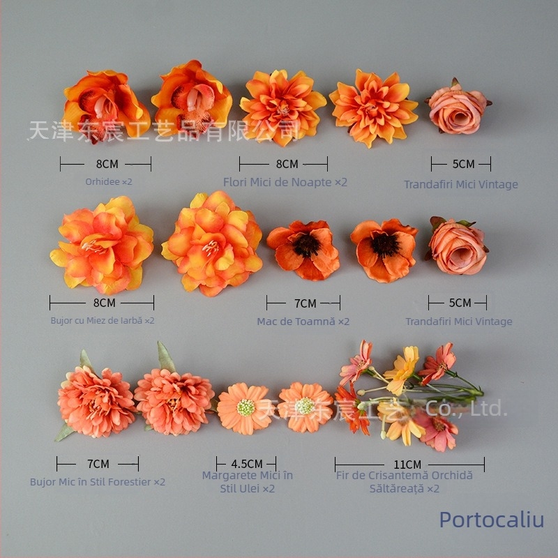 Kit de materiale pentru flori artificiale, cu cutie Tip D și accesorii: flori de satin, ornamente etnice pentru cap, ace de păr și șapcă academică. Potrivit pentru nuntă, decor acasă și recuzită pentru fotografie. Înălţime până la 10 cm.