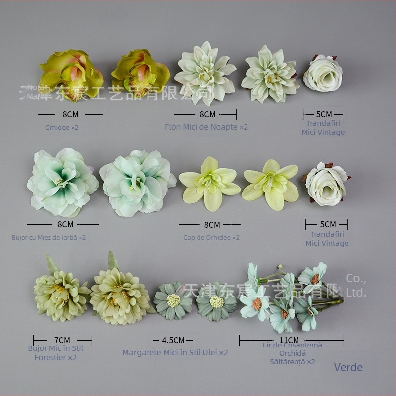 Kit de materiale pentru flori artificiale, cu cutie Tip D și accesorii: flori de satin, ornamente etnice pentru cap, ace de păr și șapcă academică. Potrivit pentru nuntă, decor acasă și recuzită pentru fotografie. Înălţime până la 10 cm.