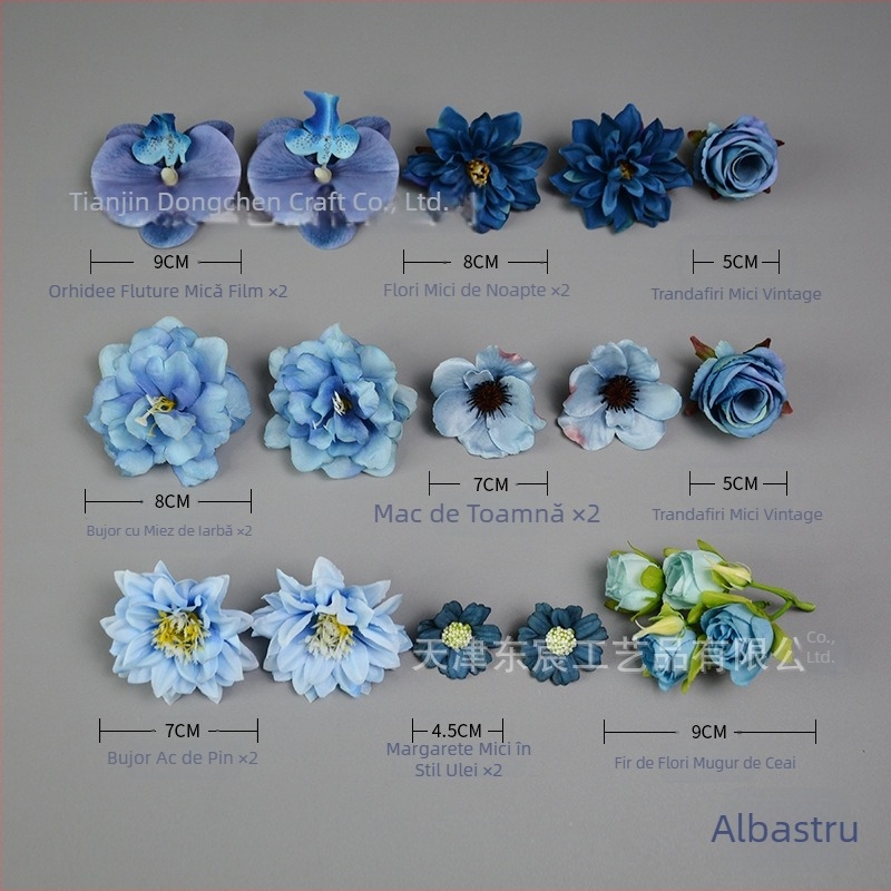 Kit de materiale pentru flori artificiale, cu cutie Tip D și accesorii: flori de satin, ornamente etnice pentru cap, ace de păr și șapcă academică. Potrivit pentru nuntă, decor acasă și recuzită pentru fotografie. Înălţime până la 10 cm.