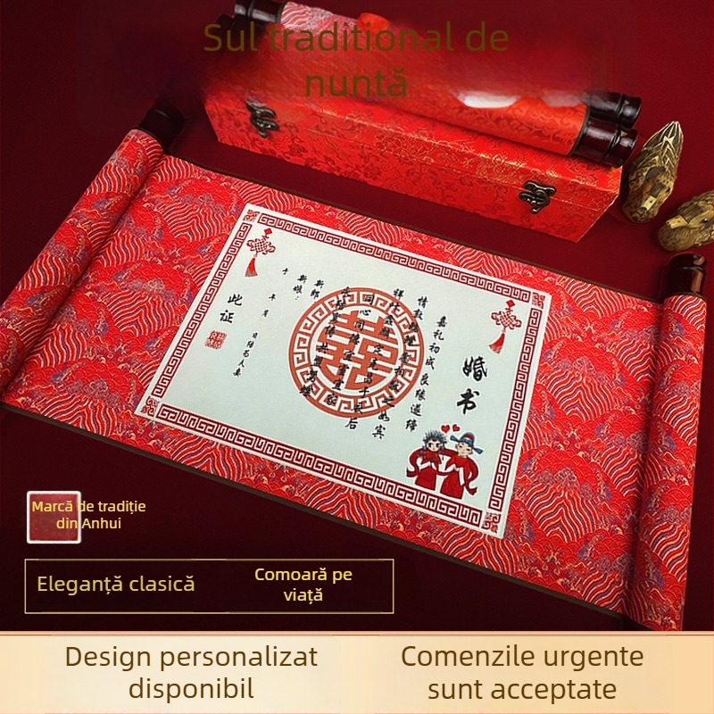 Scroll de invitație la nuntă personalizabil, în stil chinezesc, gol, de lux, format orizontal