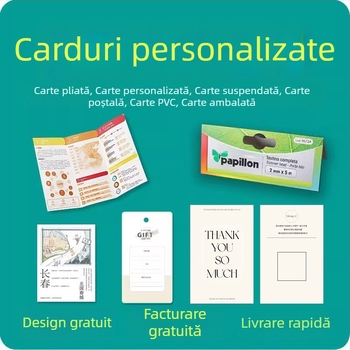 Serviciu de personalizare a cardurilor: carduri poștale, felicitări, invitații, plicuri, carduri pliabile în formă specială cu ștampilă aurie, imprimare carduri PVC