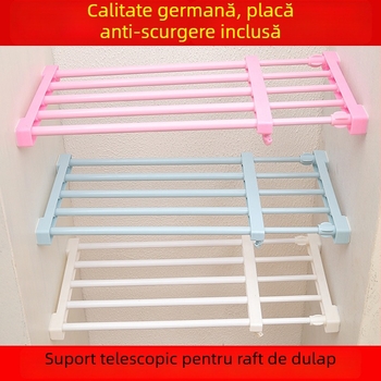 Organizator telescopic pentru garderobă și pantofi, cu compartimente, montaj fără găuri