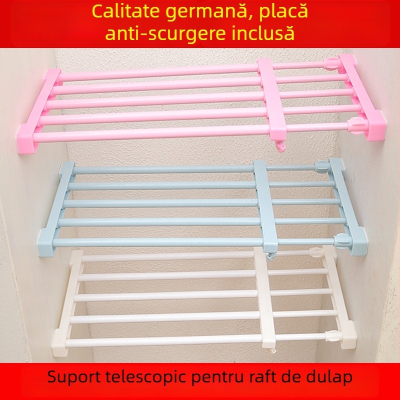 Organizator telescopic pentru garderobă și pantofi, cu compartimente, montaj fără găuri