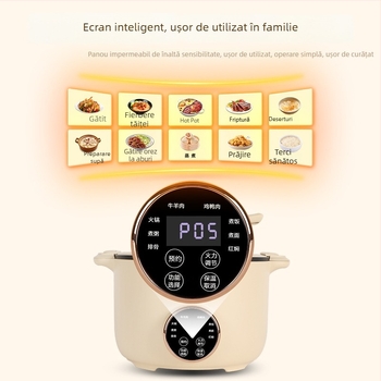 Oală electrică multifuncțională, interior antiaderent, capacitate 4–5 L, 110 V, 1201–1500 W, gătire la abur, prăjire, fierbere, înăbuire