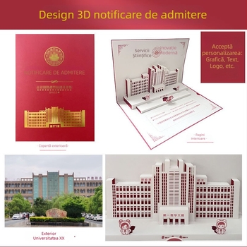 Card de salutare 3D cu pop-up: notificare de admitere la universitate și invitație la înscrierea în grădiniță – design comemorativ
