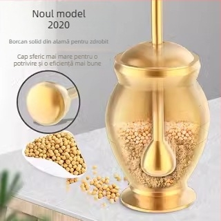 Mojar și pistil masiv din alamă, presă pentru usturoi și curățător de usturoi; râșniță multifuncțională pentru plante și usturoi