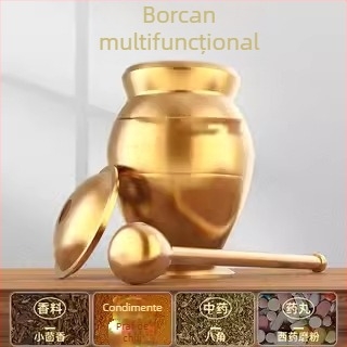 Mojar și pistil masiv din alamă, presă pentru usturoi și curățător de usturoi; râșniță multifuncțională pentru plante și usturoi
