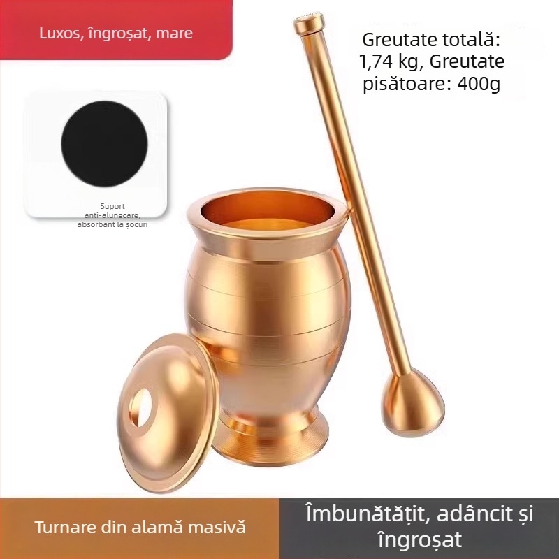 Mojar și pistil masiv din alamă, presă pentru usturoi și curățător de usturoi; râșniță multifuncțională pentru plante și usturoi