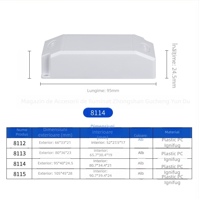 Carcasă pentru driver LED, dimensiuni 66×33×21 mm, carcasă din plastic pentru sursă de alimentare LED
