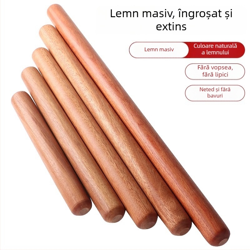 Rulou de bucătărie din lemn masiv, dimensiune mare, cilindru gros de aluat pentru uz casnic și comercial.