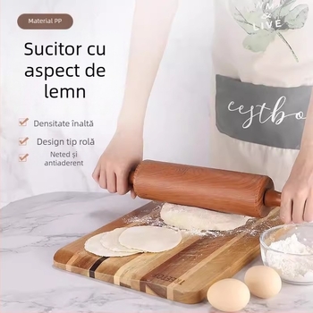 Rulou mare din lemn imitativ, pentru uz casnic, rolă pentru aluat și foi de găluște