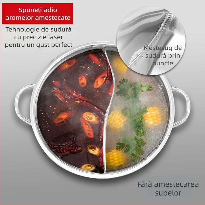 Vas pentru hot pot, capacitate mare pentru 10 persoane, oțel inoxidabil 18-10, pentru uz casnic sau comercial, compatibil cu inducția, 6,1–10 L