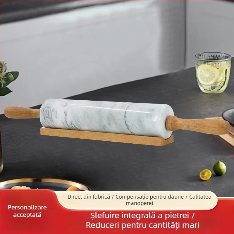 Rolă de aluat din marmură și lemn, pentru uz casnic, ideală pentru foi de gyoză, tăiței, produse de patiserie