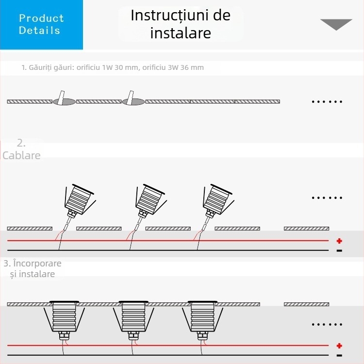 Lampă LED pentru trepte, montaj subteran, lampă submersibilă IP67 cu piese încorporate de montaj, dimensiuni mari și mici, instalare ușoară în exterior