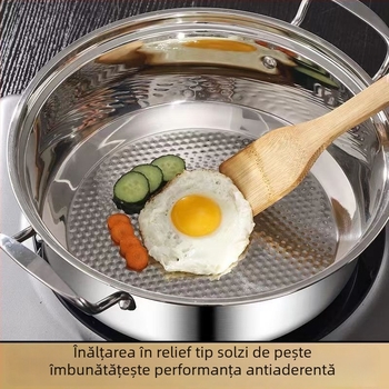 Oală de supă din oțel inoxidabil extra gros, antiaderentă, cu fund cu model de solzi de pește, versatilă pentru bucătărie casnică și comercială, compatibilă cu plitele cu inducție.