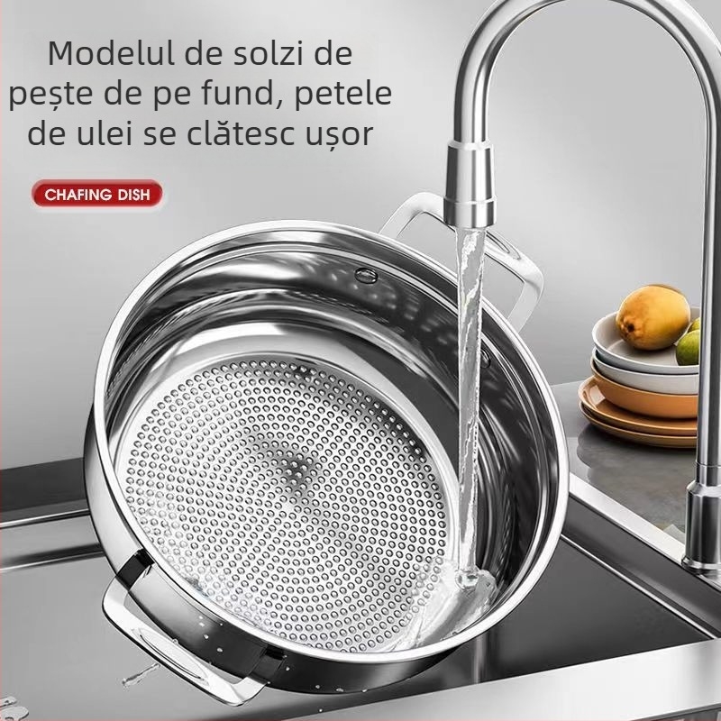Oală de supă din oțel inoxidabil extra gros, antiaderentă, cu fund cu model de solzi de pește, versatilă pentru bucătărie casnică și comercială, compatibilă cu plitele cu inducție.