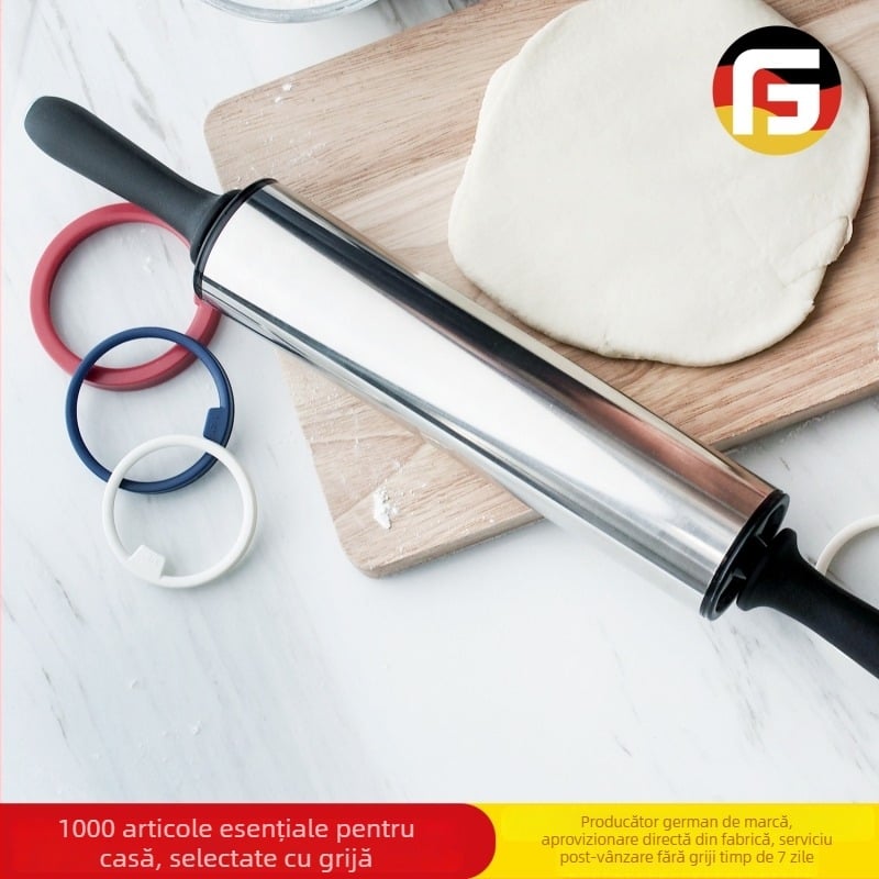 Rulou din oțel inoxidabil de 11 inch, reglare în trei trepte a grosimii, pentru aluat, clătite și pizza.