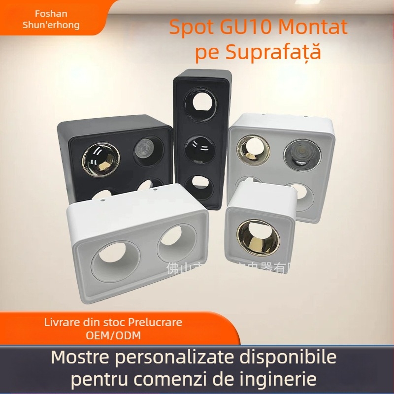 Downlight GU10 montat pe suprafață, 1/2/3 capete, corp pătrat sau rotund, montaj din spate