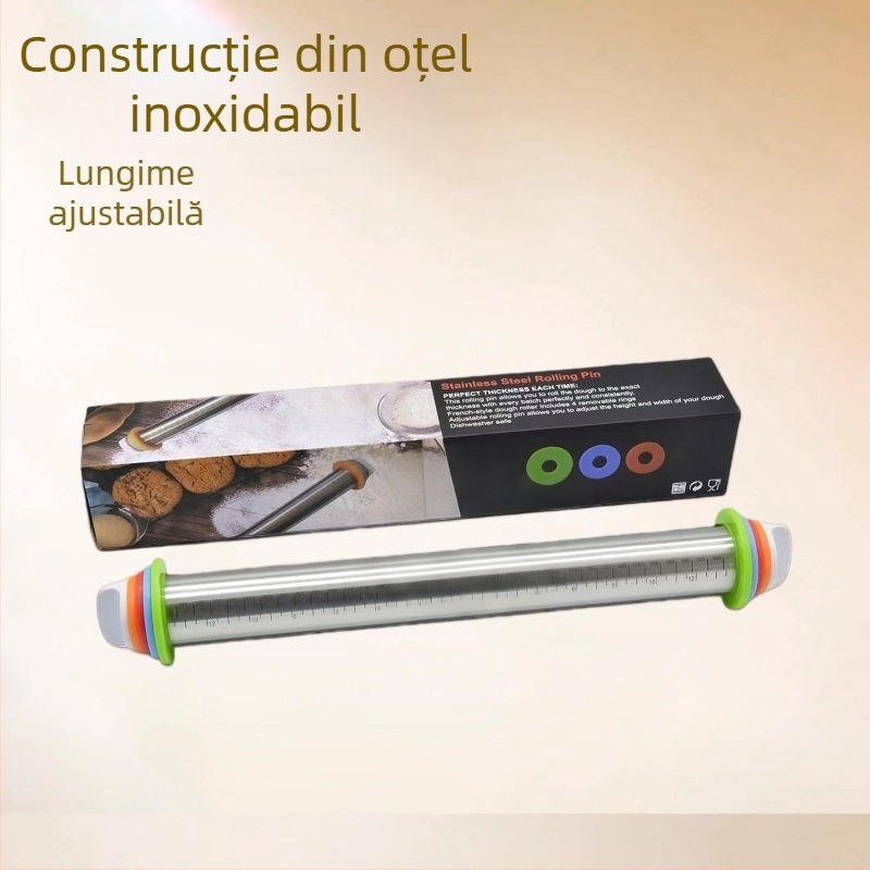 Rolă de bucătărie din oțel inoxidabil, 17 inch, grosime reglabilă și scară de măsurare