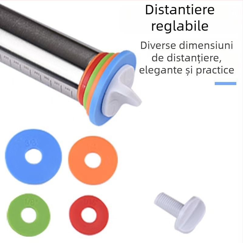 Rolă de bucătărie din oțel inoxidabil, 17 inch, grosime reglabilă și scară de măsurare