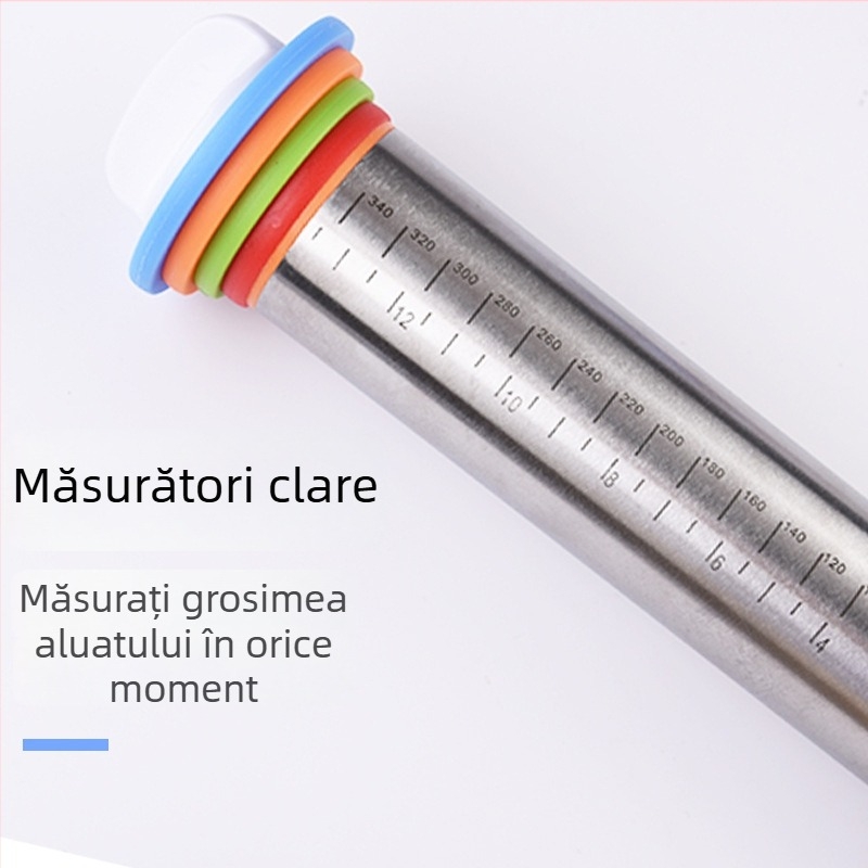 Rolă de bucătărie din oțel inoxidabil, 17 inch, grosime reglabilă și scară de măsurare
