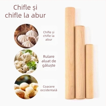 Rolă de aluat din lemn de fag, masiv, două dimensiuni (mare și mică), pentru uz casnic, foi de aluat pentru găluște, ustensilă de patiserie