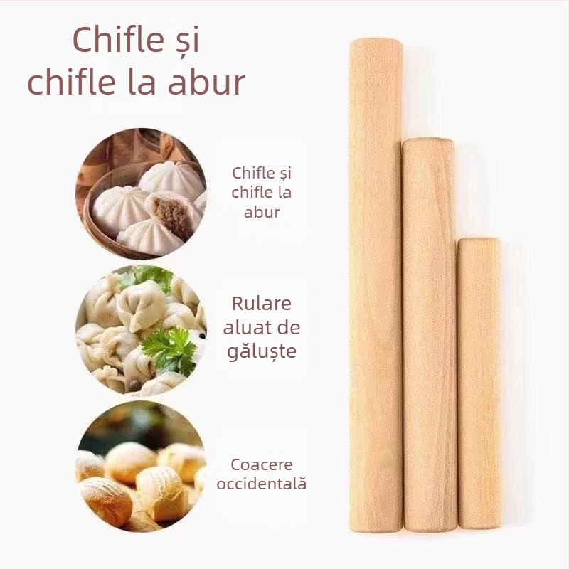 Rolă de aluat din lemn de fag, masiv, două dimensiuni (mare și mică), pentru uz casnic, foi de aluat pentru găluște, ustensilă de patiserie