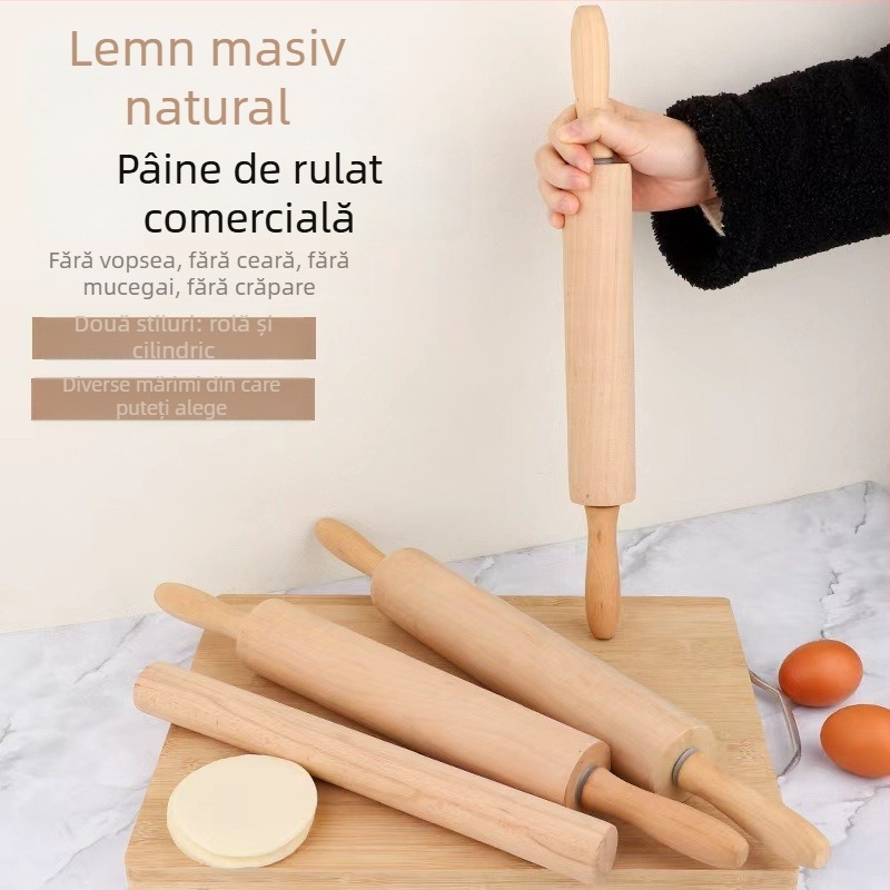Set de bucătărie din lemn: rulou mare pentru aluat, rulă pentru foi de găluște, planșă de tăiat și plăcuță pentru coacere
