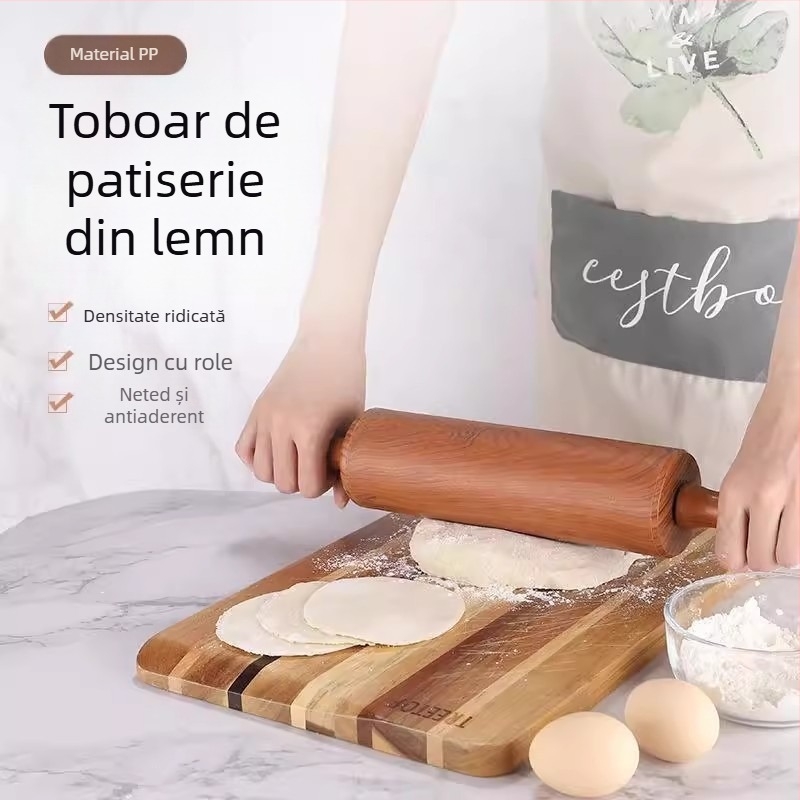 Făcăleț mare cu aspect lemnos pentru uz casnic, potrivit pentru aluat, foi pentru gyoză, fondant și coacere comercială.