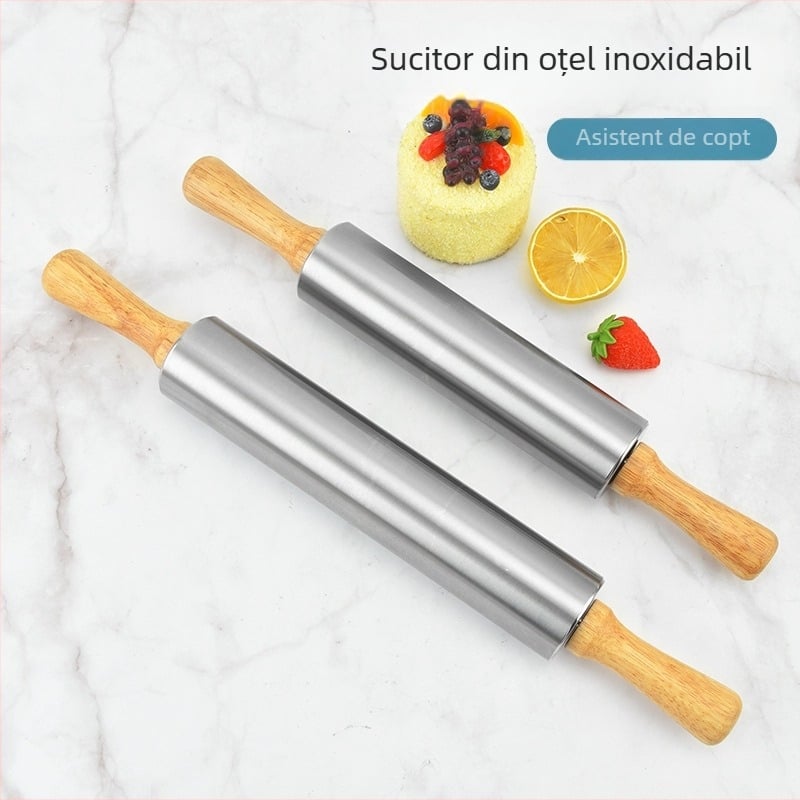 Rulou pentru aluat din lemn de stejar, cu nucleu din oțel inoxidabil 430, antiaderent