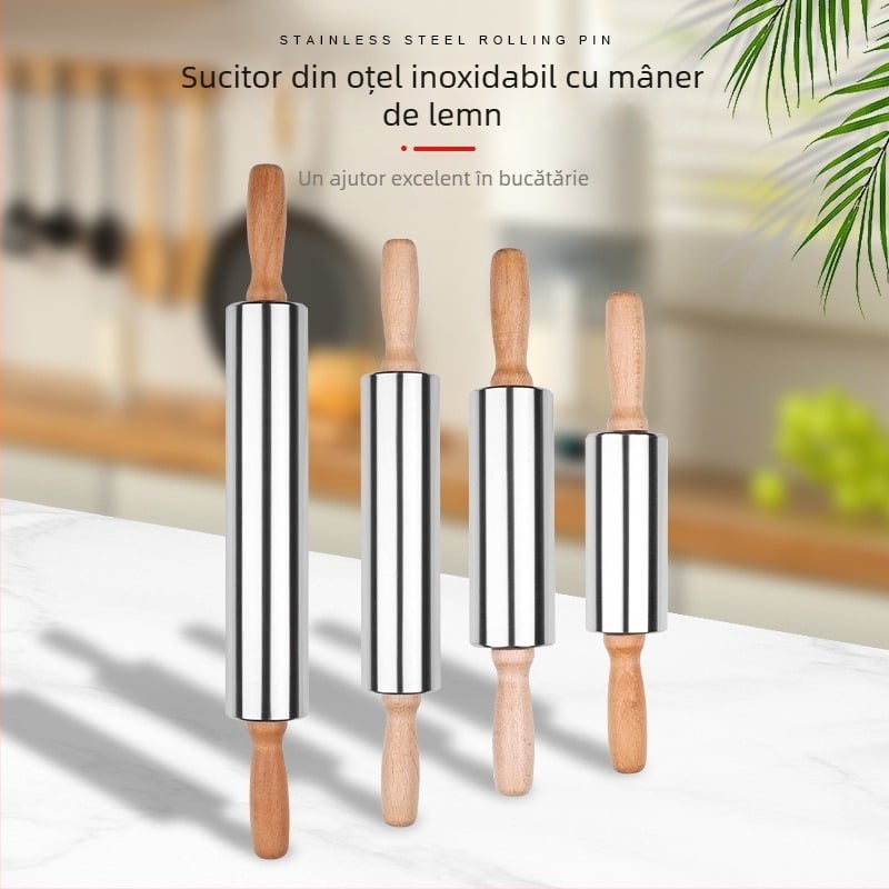 Sucitor de aluat cu mâner din lemn și tijă din oțel inoxidabil – ustensilă de patiserie din lemn