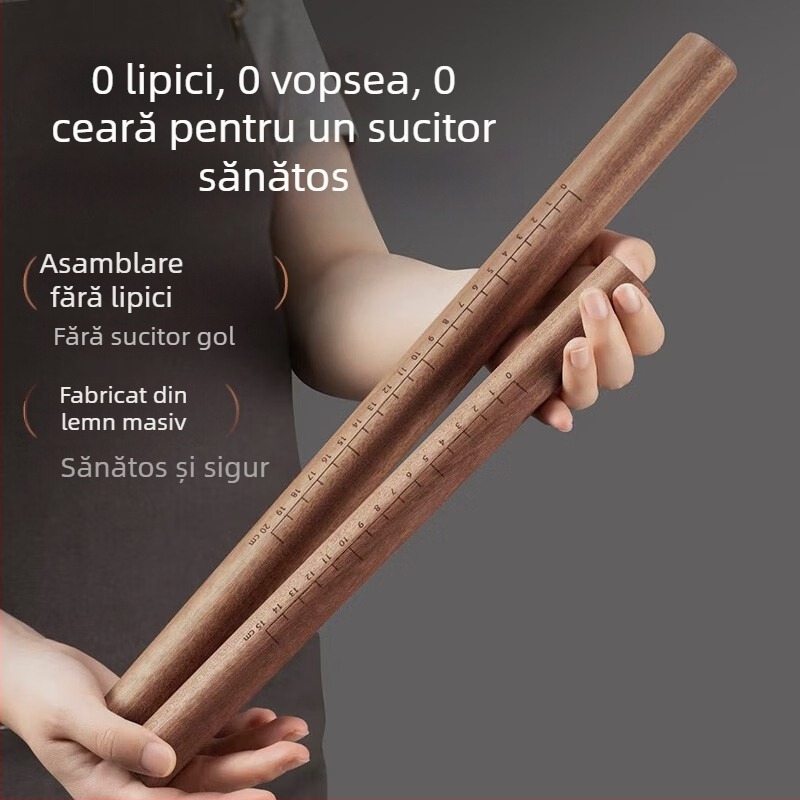 Rulou din lemn masiv de santal negru, lungime extinsă, cu măsurători, pentru dospire aluat și foi de găluște