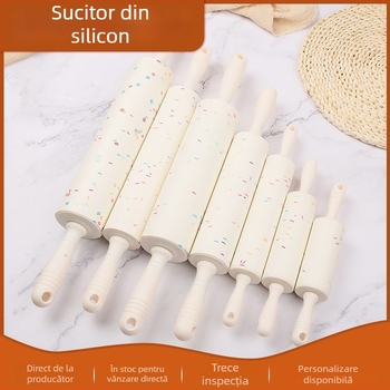 Rulou de aluat din silicon roșu cu mâner din plastic, pentru bucătărie, coacere și întinderea aluatului