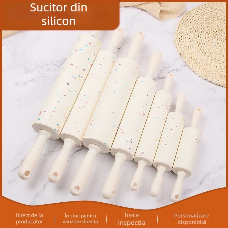 Rulou de aluat din silicon roșu cu mâner din plastic, pentru bucătărie, coacere și întinderea aluatului